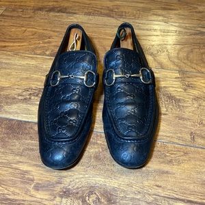 GUCCI Black Horse-bit 147825 Loafer Monogram GG
